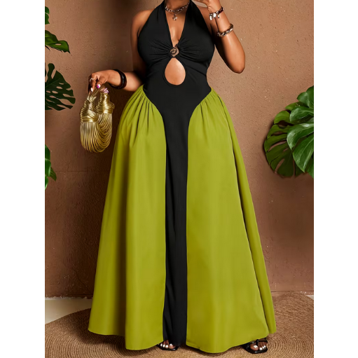 Plus Size Women's Halter Neck Hollow-Out Dress