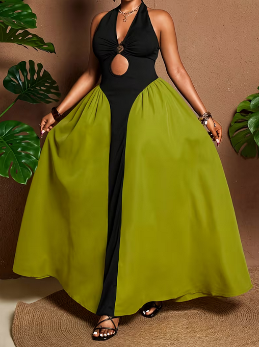 Plus Size Women's Halter Neck Hollow-Out Dress