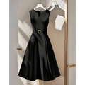 Vintage Sleeveless Crew Neck V-neck Dress