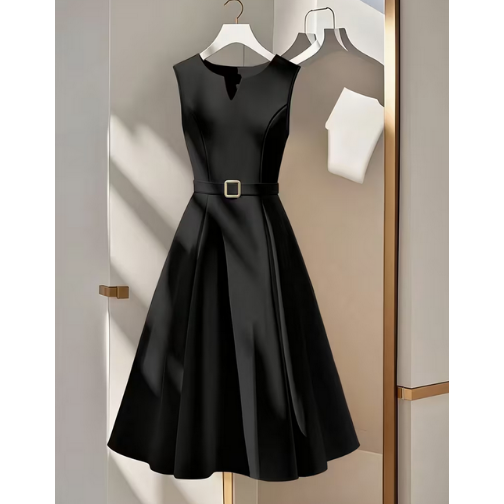 Vintage Sleeveless Crew Neck V-neck Dress