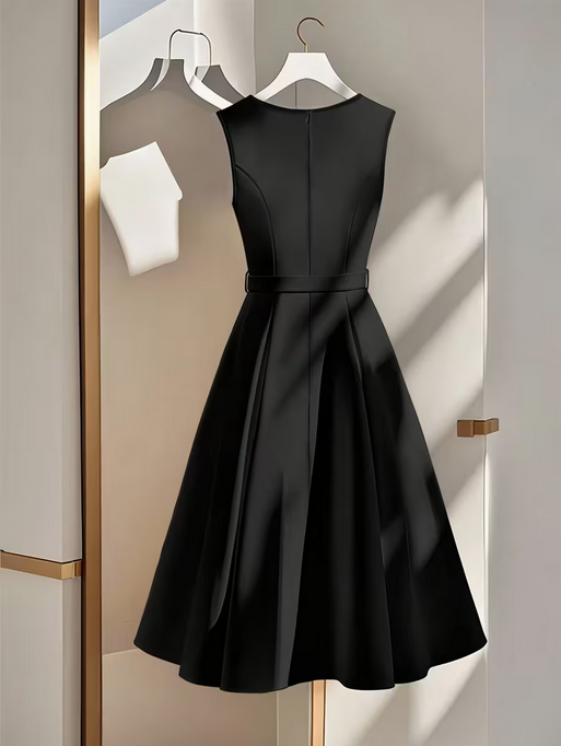 Vintage Sleeveless Crew Neck V-neck Dress