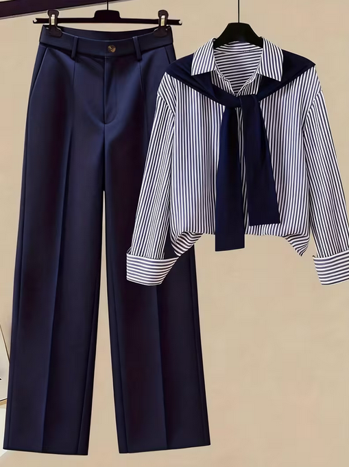 Women's Casual Shirt an high Waisted Wide Leg Pants